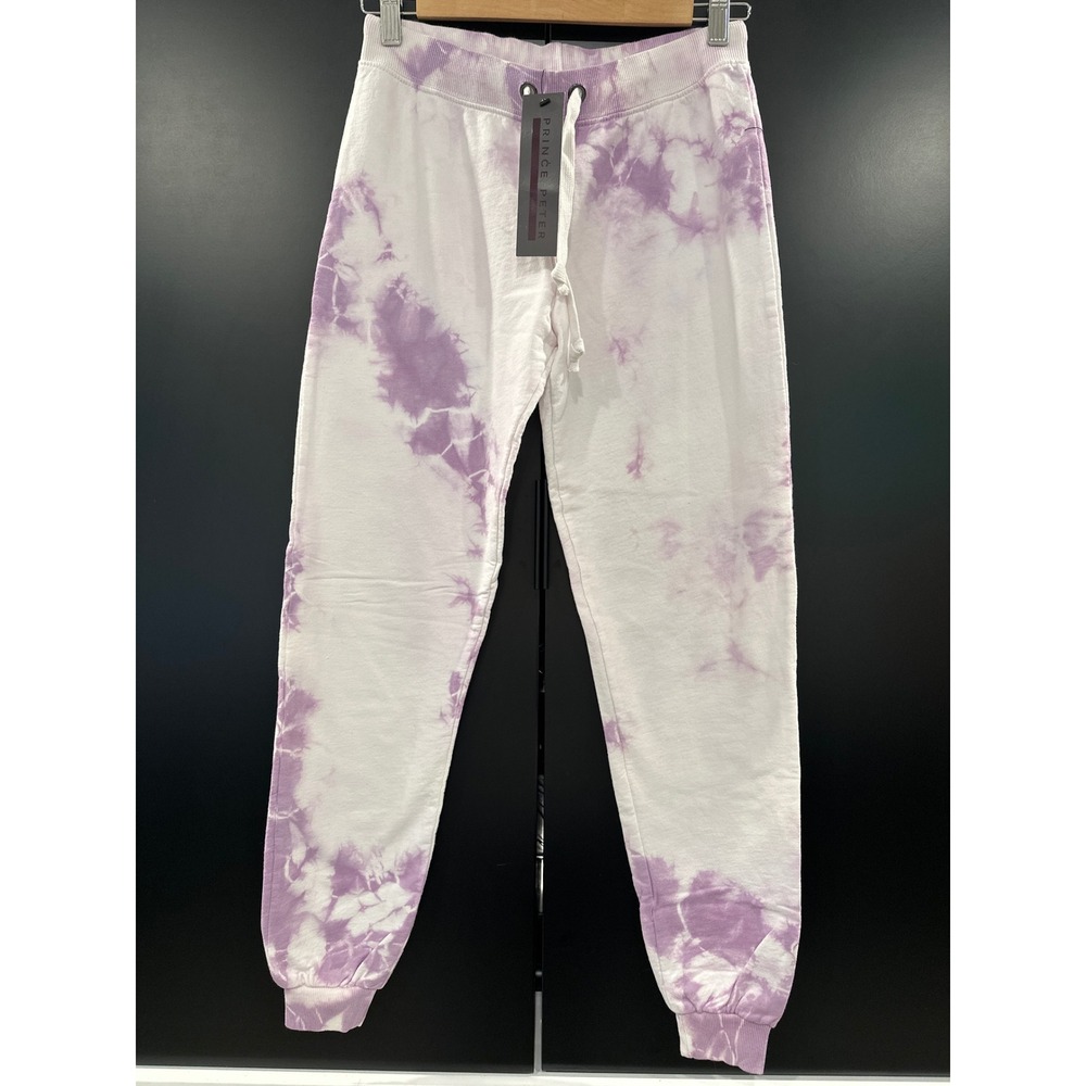 Prince Peter Collection Purple Cloud Burst Tie Dye Joggers XS NWT Made in USA